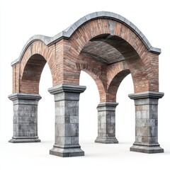 Obraz premium Architectural arch with brick and stone, white isolate background.