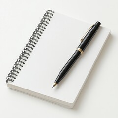 Blank notepad with a pen on a white isolated background.