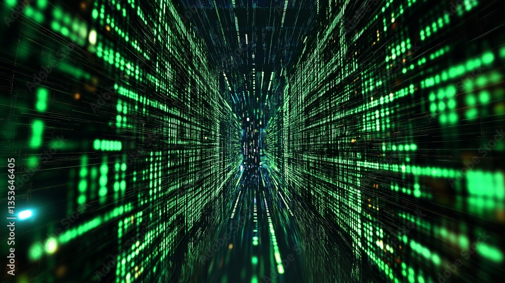 Aufkleber A digital matrix world with cascading neon-green code patterns