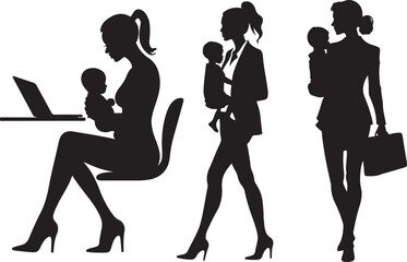 silhouettes of women. Working Mothers: Balancing Career and Family silhouette vector design