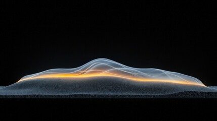 A digital illustration of a wave-like pattern in shades of blue and orange against a black background.