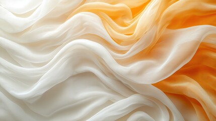 Fototapeta premium Flowing silk fabric in soft orange and white hues