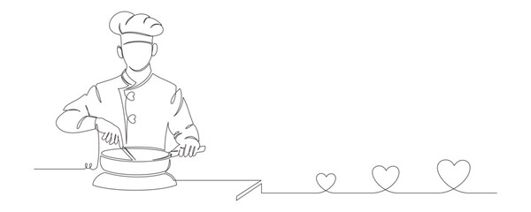 chef with cutlery continuous line art style 10