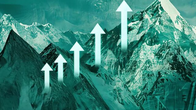 Abstract Mountain Landscape with Cool Tones Arrows of Growth and Progress Elevating Achievement in Nature