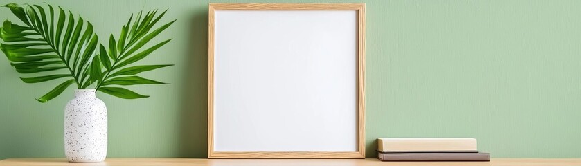 Minimalist decor with empty frame and plant.