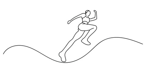 Elegant continuous line drawing of a girl sprinter, capturing the essence of fitness and motion, perfect for sports campaigns, fitness promotions, or minimalist artwork