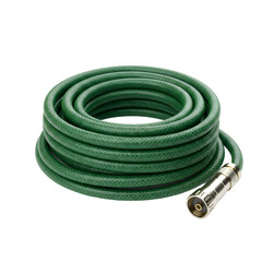 Coiled Green Garden Hose with Metal Connector