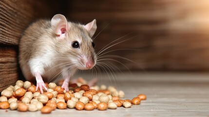 Rat infestation Concept, Curious Rat Exploring a Pile of Spilled Food in a Dimly Lit Environment