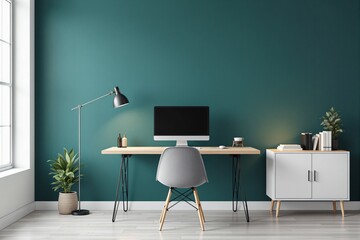 Modern home office with minimalist furniture and stylish decor.