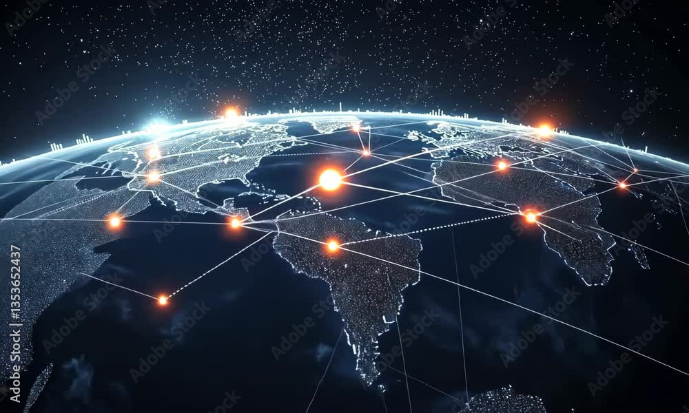 Poster abstract blue globe with global network connections showing data transmission and digital communicat