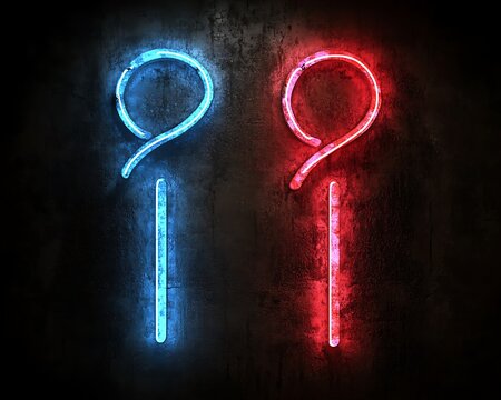 Two neon signs on a dark wall displaying the number nine - Powered by Adobe