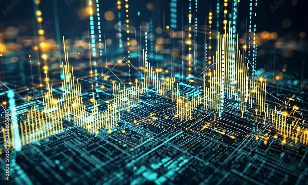 Aufkleber abstract digital visualization with glowing lines in dark background for future technology