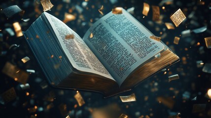 An Open Book with Floating Pages, Symbolizing Knowledge and Imagination