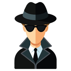 Suspicious man with sunglasses icon. Vector illustration of a mysterious character wearing dark glasses, representing a criminal, spy, or undercover figure. Ideal for security and secrecy concepts.