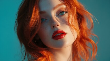 Obraz premium Confident Woman with Glamorous Red Hair Posing Elegantly