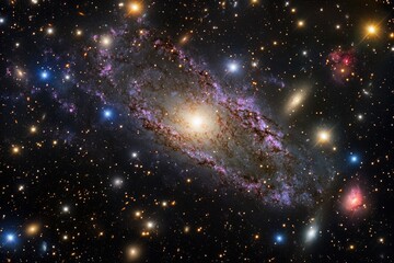 Fototapeta premium Spiral galaxy in deep space, filled with stars and nebulas