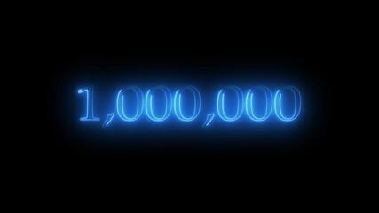 glowing neon text 1,000,000 number countdown icon.