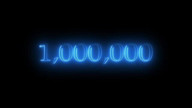 glowing neon text 1,000,000 number countdown icon.