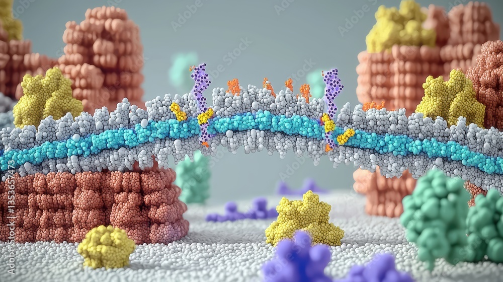 Poster close up of colorful molecular structure depicting cellular components, showcasing intricate details