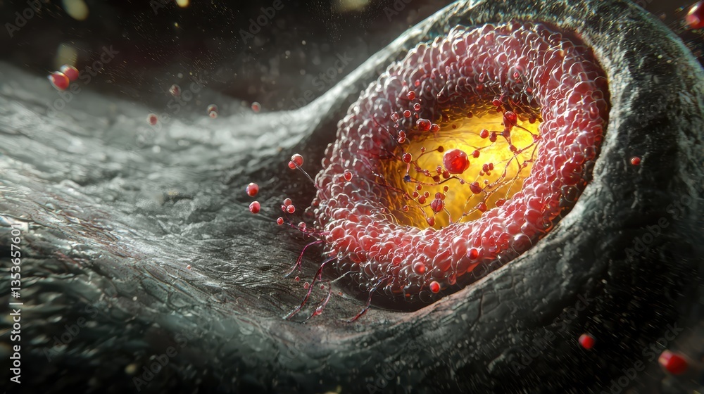 Poster close up of cell undergoing dna repair, showcasing vibrant colors and intricate details. image captu