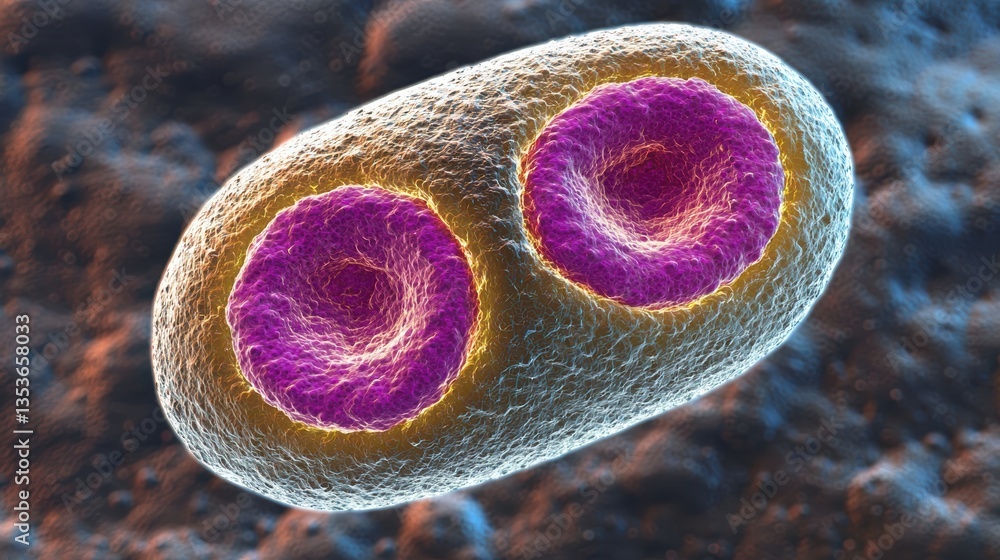 Poster close up of cell nucleus emphasizing telomeres, showcasing vibrant colors and intricate details. thi