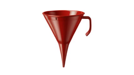 Plastic funnel with red color isolated on transparent background