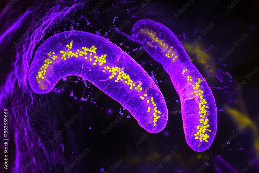 Poster detailed image of telomeres showcasing their role in cellular aging and stability, with vibrant purp