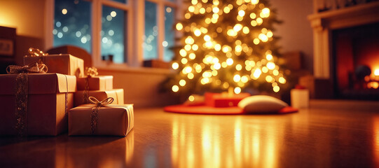 christmas tree in the fireplace