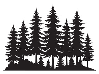 pine tree forest silhouette, Fir trees silhouette llustration on white background , black evergreen woods vector illustration, pine wood  