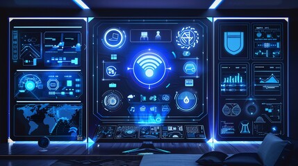 Obraz premium Futuristic Technology Interface Displaying Information and Data Analysis