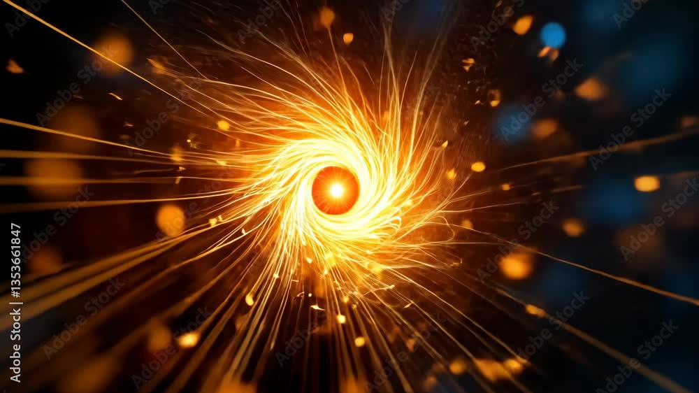 Poster dynamic swirl of glowing particles creating a vortex effect in the darkness