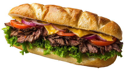 A freshly made submarine sandwich isolated on white background. Suitable for marketing or business purposes. PNG file