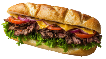 A freshly made submarine sandwich isolated on white background. Suitable for marketing or business purposes. PNG file