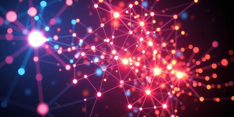 Fototapeta premium Abstract network of glowing nodes and energy lines, quantum entanglement visualization, physics, futuristic