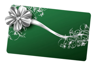 Classic Green Envelope with Silver Ribbon Bow. Isolated on a Transparent Background