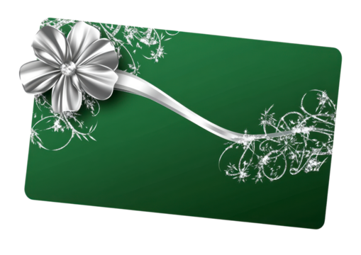 Classic Green Envelope with Silver Ribbon Bow. Isolated on a Transparent Background