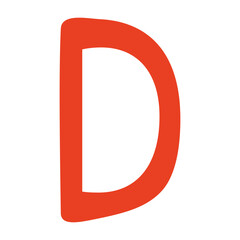 Bold red uppercase letter D with rounded edges on a white background. Modern and playful design, ideal for typography, branding, logos, and graphic projects.