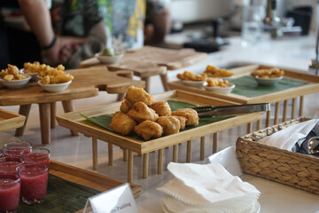 fried tofu on a wooden table