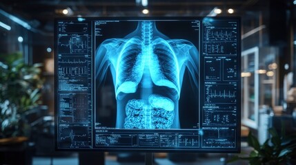 Obraz premium Technologist demonstrating proper positioning for chest x-ray
