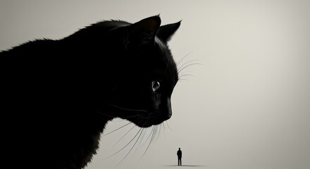 Giant Black Cat Staring Down Tiny Human