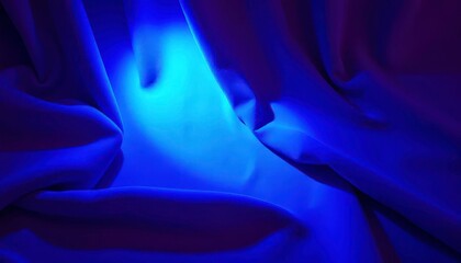 Draped velvet fabric, cool blue LED light casts long shadows on textured surface, cool tones, interior design