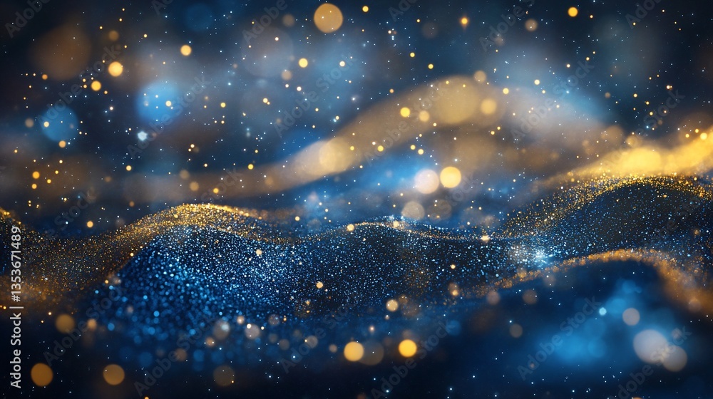 Poster abstract cosmic glittering waves background with bokeh lights effect