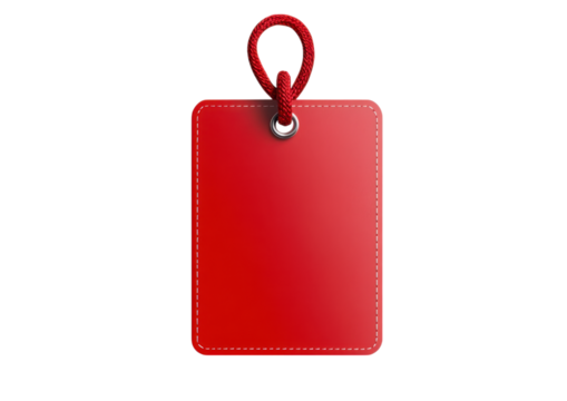 Bright Red Plastic Luggage Tag with Loop Strap. Isolated on a Transparent Background