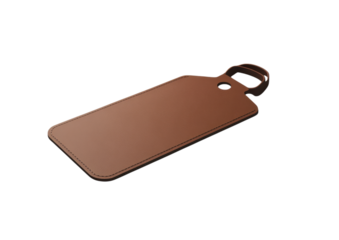 Classic Leather Luggage Tag in Brown with Minimalist Design. Isolated on a Transparent Background