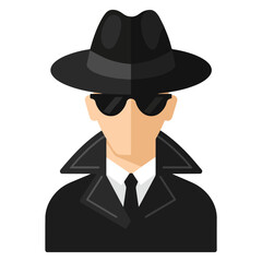 Suspicious man with sunglasses, criminal silhouette. Vector illustration of a shady figure, representing secrecy or crime. Perfect for themes of investigation, mystery, or law enforcement.