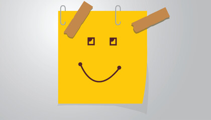 Thank you, inspirational concept, smile face sketch on yellow sticky note paper, Motivational words for personal development vector illustration design background 