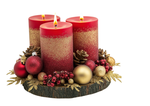 Romantic Candle Arrangement with Soft Red Glow. Isolated on a Transparent Background