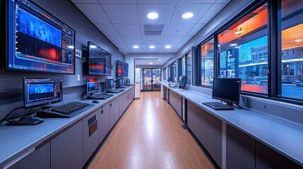 Obraz premium Wide view of interventional radiology control room