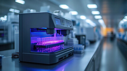 Digital spectrophotometer in chemistry lab, high-tech instrument analyzing light absorption for molecular composition research