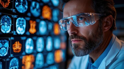 Close-up of radiologist using digital anatomy atlas